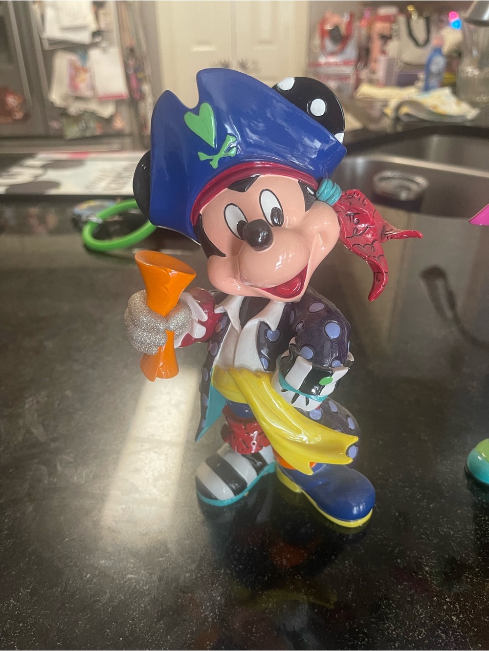 Romero Britto Mickey Mouse Pirate Character Figurine with Multicolor Accents